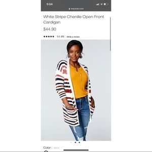 White striped chenille open front cardigan